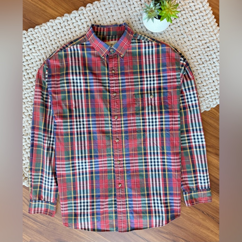 Eddie Bauer | Men's 1990’s Plaid Button Down Shirt Red Multicolor Plaid | Large